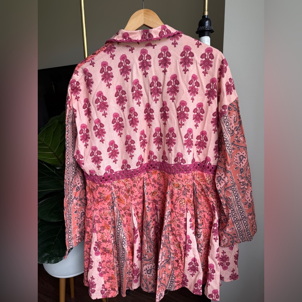 FP Free People Mini Dress Tunic Hazy Baby Printed Crochet S - Picture 11 of 11